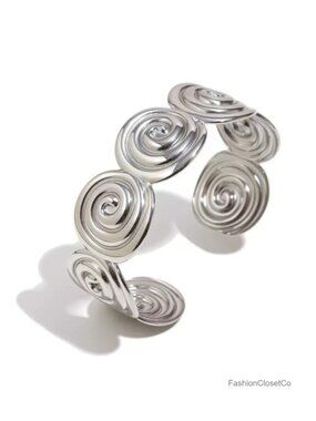 Chunky Spiral Cuff Bracelet, Stainless Steel Open Bangle, Statement Jewelry